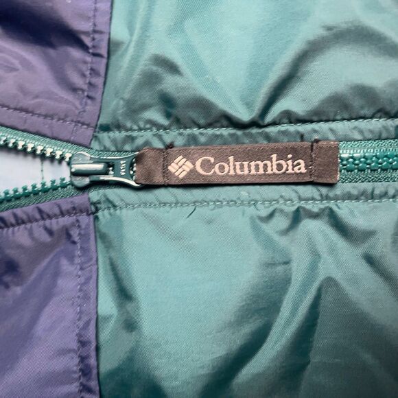 Columbia Men’s L Jacket Green Hidden Hood Vintage Purple 90s Y2K Windbreaker - Picture 5 of 14